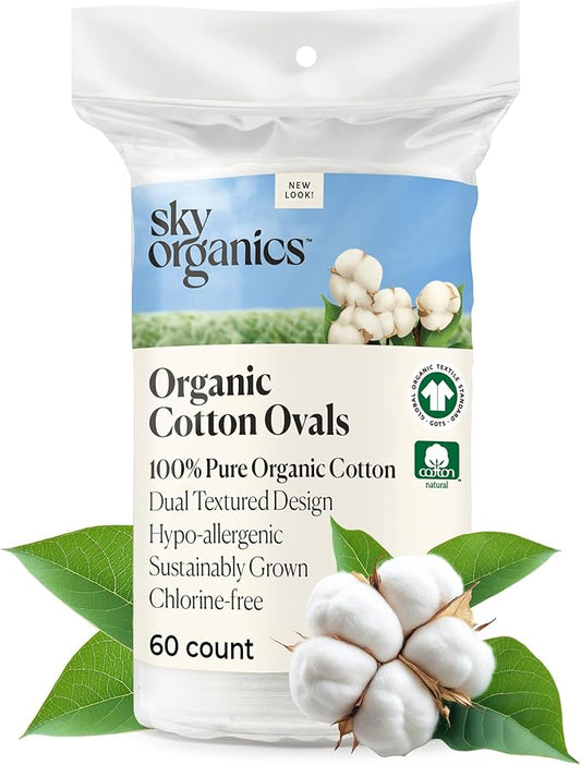 Sky Organics Organic Cotton Large Pads for Makeup Removal, Cleansing, Toner Application, 100% Pure Organic Cotton, GOTS Certified, Dual Textured Design
