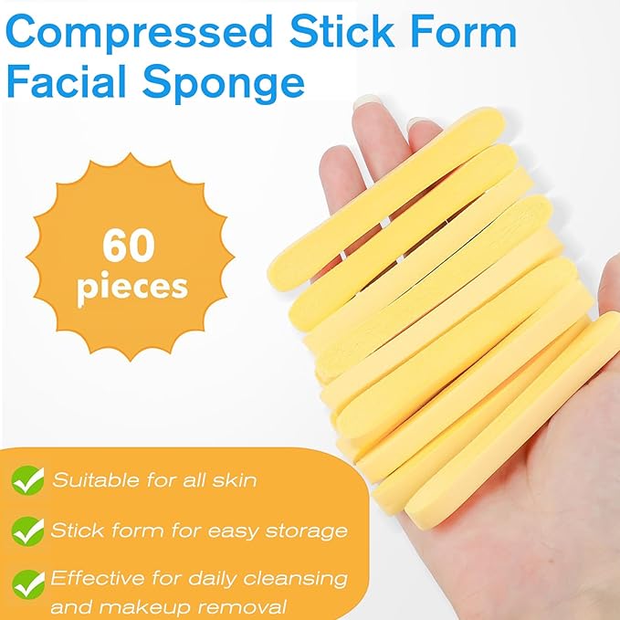 Mgiflw Compressed Facial Sponge,Reusable Makeup Blender 60 Count,Soft Round Wash Sponges for Estheticians Makeup Removal,Face Cleansing Exfoliating Compress Spa Pads for Women,Yellow