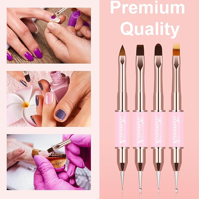 KEMEISI Nail Art Brush Set, 9PCS Double-Ended Acrylic Liner Brush Dotting Pen for Gel Polish, Nail Design Tools for Professional Manicure DIY Home Salon