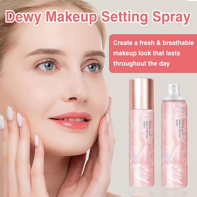 Glow Makeup Setting Spray, Shimmer Dewy Hydrating Setting Spray for Face, Long Lasting Glowing Radiant Finish, Lightweight & Refreshing, Protects and moisturizing Dehydrated Skin - 4 Oz