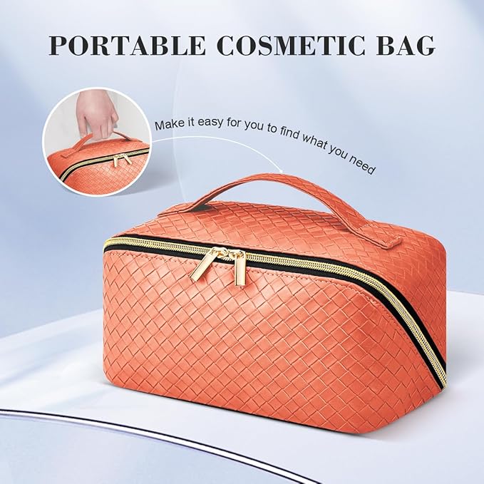 Personalized Makeup Bag, Valentine’s Day Gifts for Girl, Preppy Plaid Leather Cosmetic Travel Bag for Women, Travel Toiletry Organizer, Large Capacity Stuff Bag, Cute Cosmetic Pouch Skincare Bag