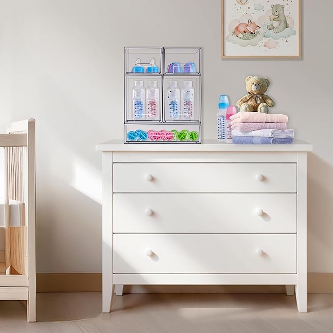 Sorbus Stackable Acrylic Storage Drawers, 8 Pack Clear Plastic Organizer Bins for Baby Bottles, Makeup, Bathroom, Vanity & Kitchen Countertop Organization, Pull-Out Drawer Design for Cabinets & Pantry