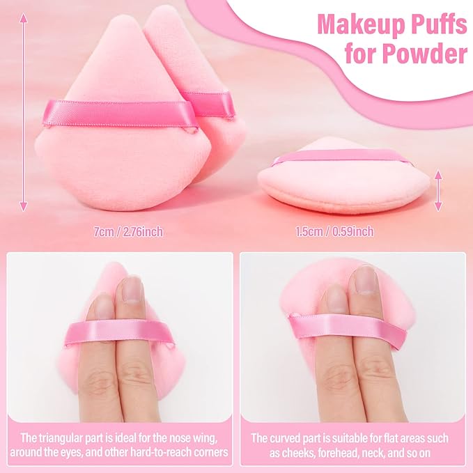 Thrilez 20pcs Triangle Powder Puff, Loose Powder Puffs Makeup Puff for Face Powder, Setting Powder Puff for Make Up, Face Puff Pads for Press Powder, Sponge Powder Applicator for Face and Eye (Pink)