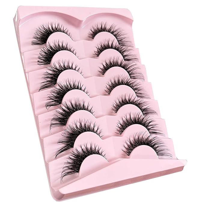 Yasnai Fox Lashes False Eyelashes Strip Volume Lashes Wispy Cat Eye Fake Lashes Natural Eyelashes 7 Pairs Pack