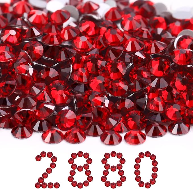 MEIBITE Flatback Rhinestones Bulk, 2880PCS Siam Rhinestones for Clothes DIY Decoration Crafts, Siam, SS30, 6.3-6.5mm