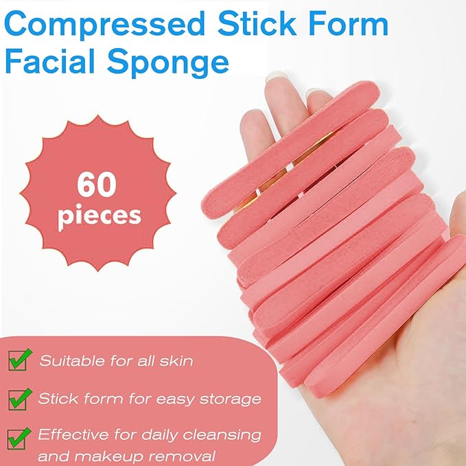 Mgiflw Compressed Facial Sponge,Reusable Makeup Blender 60 Count,Soft Round Wash Sponges for Estheticians Makeup Removal,Face Cleansing Exfoliating Compress Spa Pads for Women,Coral Pink