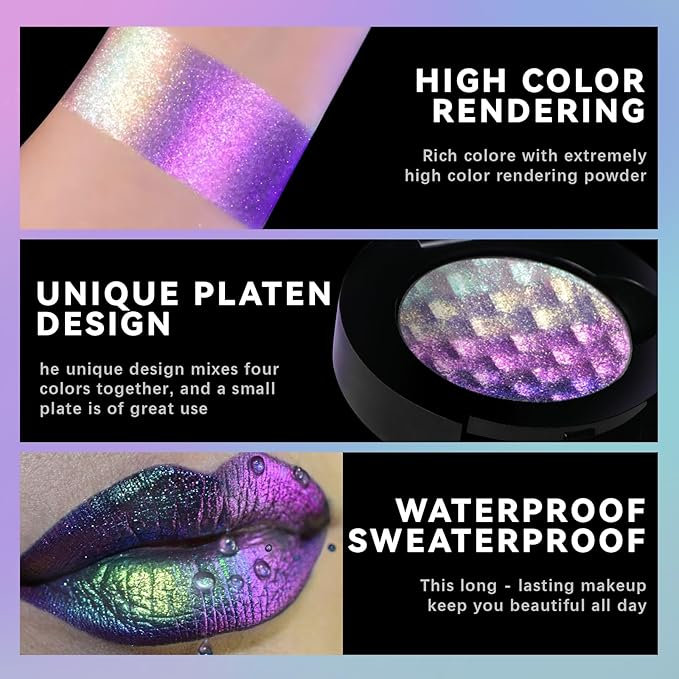 Noerrors Chameleon Eyeshadow,Multichrome Face Highlighter Palette,Multicolor Glow,Multi-use,High Pigment,Color Shift Metallic Shimmer Duochrome Eyeshadow Palette Face Purple Highlighter Makeup