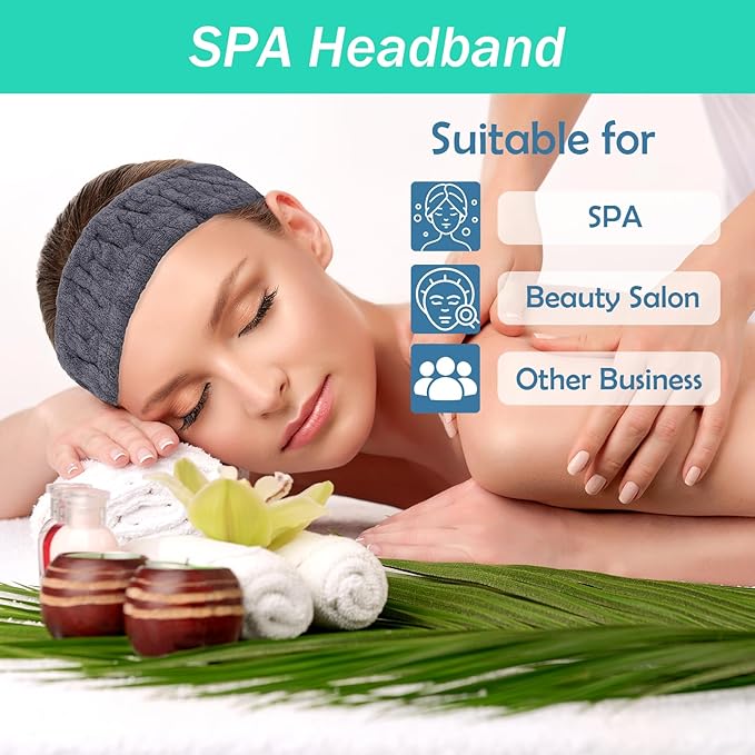 Pejnl Microfiber Spa Headband 3-Pack, Soft Terry Cloth Headband for Washing Face, Facial Mask, Makeup, Shower, Yoga, Gift for Women and Teens (Black+Gray+Pink)