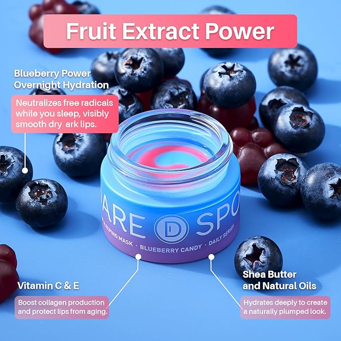 Blueberry Lip Mask Overnight, Dual-Color Lip Sleeping Mask for Reduce Fine Lines, Nourish and Hydrating Dry Cracked Skin with Vitamin C and Shea Butter, Stocking Stuffer