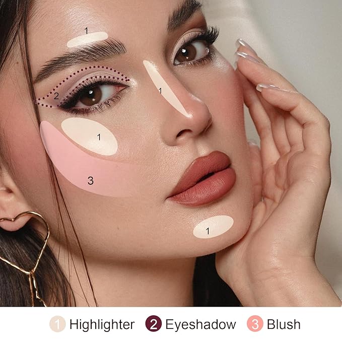 Color Nymph Face Makeup Palette, All-in-one Baked Palettes Travel-Friendly Includes Blush, 3 Highlighters and 3 Eyeshadows - Highly Pigmented, Silky Smooth, Easy to Blend - A