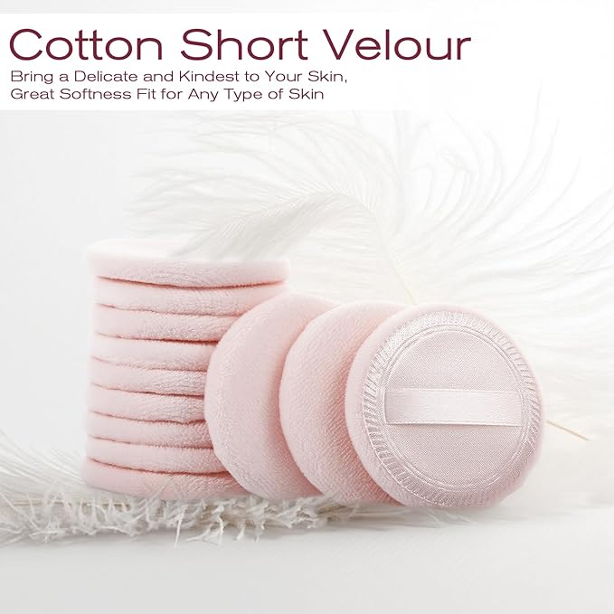 cobee 24 Pcs Round Powder Puffs, Makeup Powder Puff Soft Velour Makeup Pad With Ribbon, Setting Powders Puff Facial Make Up Eyeshadow Concealer Cosmetics Sponge Women(Pink)