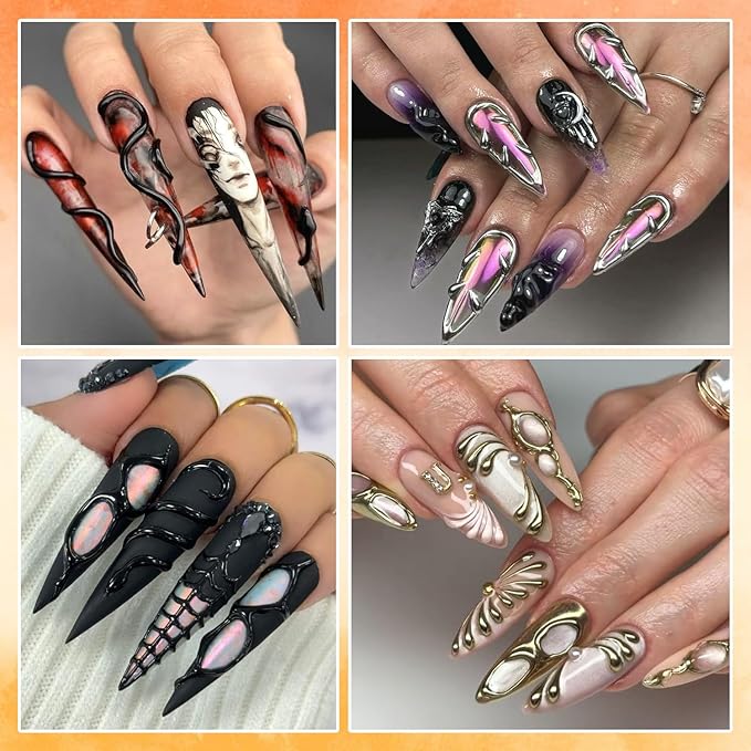 SUTOKAKA 3D Gel Nail Art & Chrome Nail Powder Kit, 15g Black Sculpting Gel No Wipe Molding Gels with Gold Silver Metallic Mirror Effect Chrome Powder Manicure Decoration DIY Salon Home Use