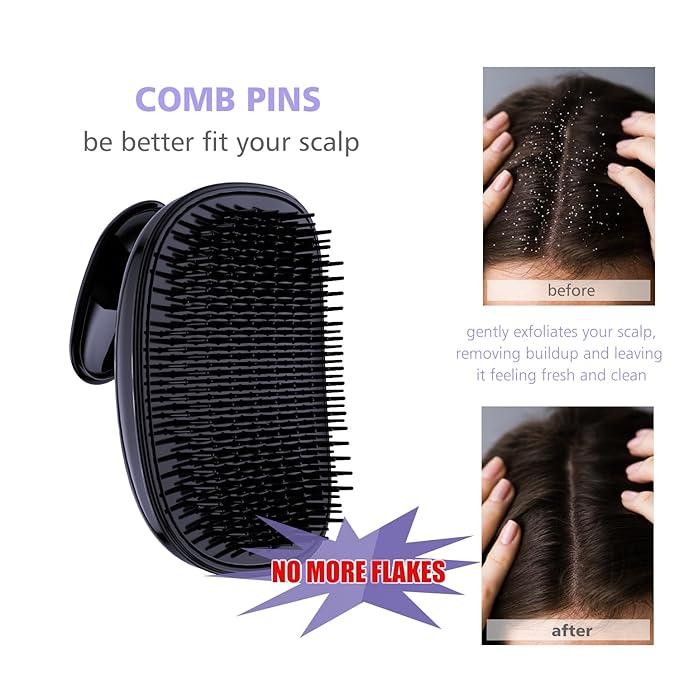 Rebex 2-in-1 Scalp Massager Shampoo Brush,Scalp Scrubber, Exfoliator Brush for Removing Dandruff & Hair Growth,Detangling Scrubber for Wet or Dry Hair (Black Purple)
