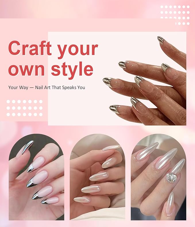 Pearl Chrome Nail Powder BISHENGYF -【Metallic Mirror Effect】Magic Mirror Silver Chrome Nail Powder White Aurora Mermaid Iridescent Nail Chrome Powder Glitter Pigment Dust For Nail Art Decroation DIY