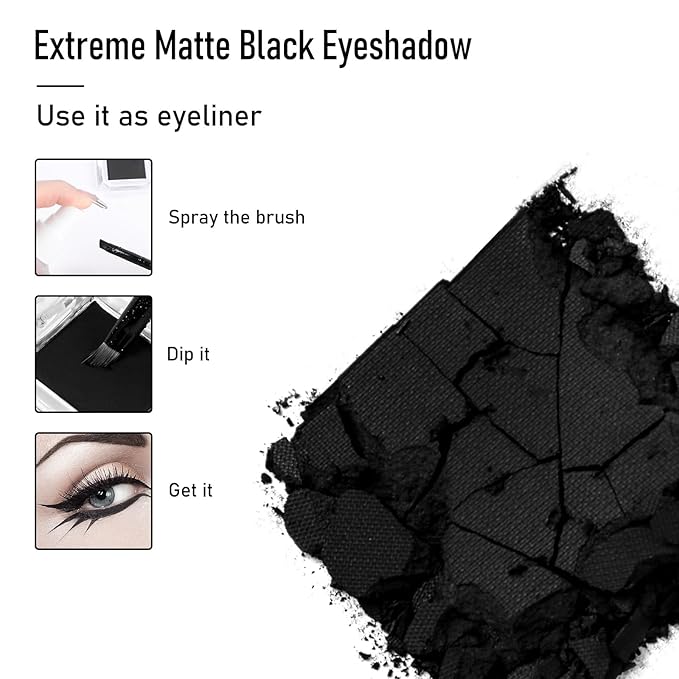 BEPHOLAN 2 Pcs Single Matte Black Eyeshadow Palette,Cake Eyeliner Powder Goth Makeup Eyeshadow, Black Gothic Vampire Blood Makeup,Black Rose