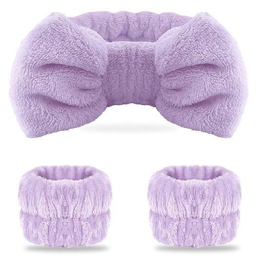 WSYUB Spa headband, Wristbands, Headband for Washing Face, 2pcs Wristlets for Sleeves Dry, Make up Headband,Purple