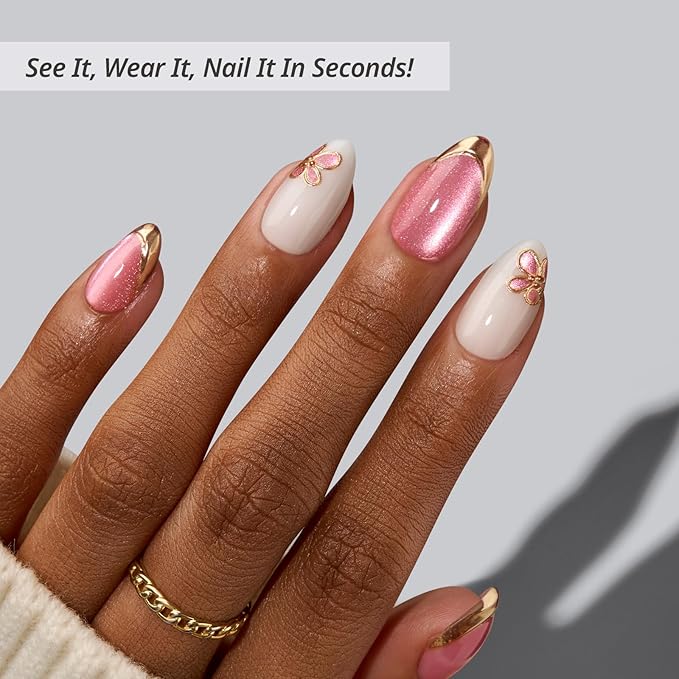 BTArtbox Press On Nails Almond - Confetti Petals, Flower Short Press On Nails with Glue and Adhesive Tabs for Women in 16 Sizes - 32 Soft Gel Glue On Nails Kit