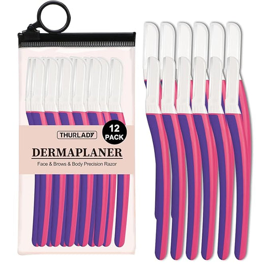 THURLADY Dermaplane Razor for Women Face, Eyebrow Razor, Face Razors for Women Dermaplaning, Peach Fuzz Remover, Gentle Exfoliation & Facial Hair Removal, Travel Essentials, (12 pcs, Fuchsia)