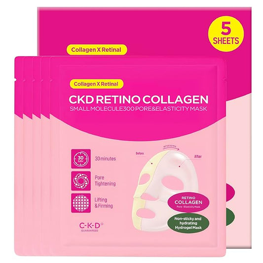 CKD Pore-Tightening & Firming Face Mask (5ea) – Korean Hydrogel Sheet Mask for Glass Skin, Minimizes Pores & Boosts Firmness with 3rd Retinal & Low Molecular Collagen, Korean Skincare