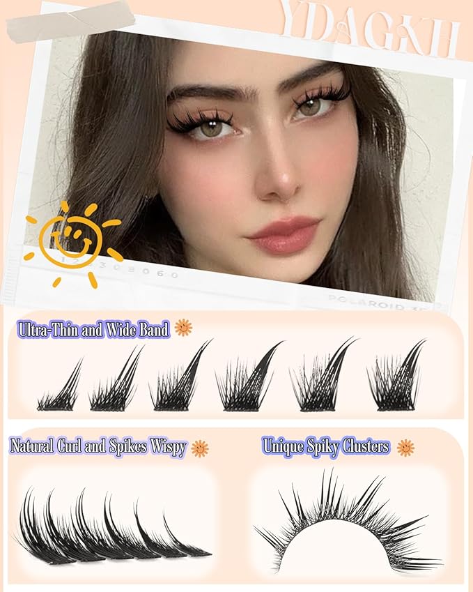 YDAGKH Lash Clusters Fox Eye Spikes Eyelash Extension Wispy Manga Cluster Eyelashes Fairy Spiky Cluster Eyelash Extensions 144Pcs Cat Eye Individuals Lashes Long DIY Volume Anime Lash Extension