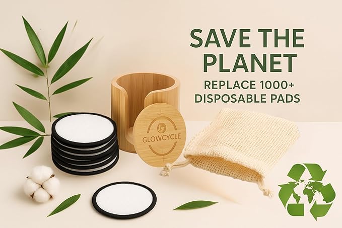 GlowCycle Eco-Luxury Ultra-Soft Reusable Makeup Remover Pads (20 Pack) – Bamboo Cotton Rounds with Storage Box & Laundry Bag – Washable & Gentle for Sensitive Skin