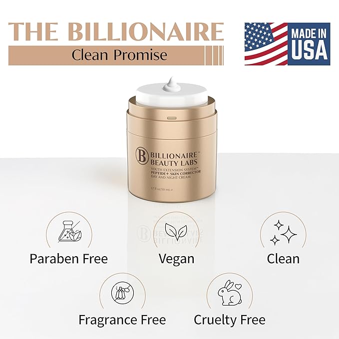 BILLIONAIRE BEAUTY LABS Collagen Booster Peptide Face Cream w Hyaluronic Acid – Peptide Face Moisturizer for Women, Hydrating, Non-Greasy, for Firming, Smoothing, Younger-Looking Skin, Fragrance-Free