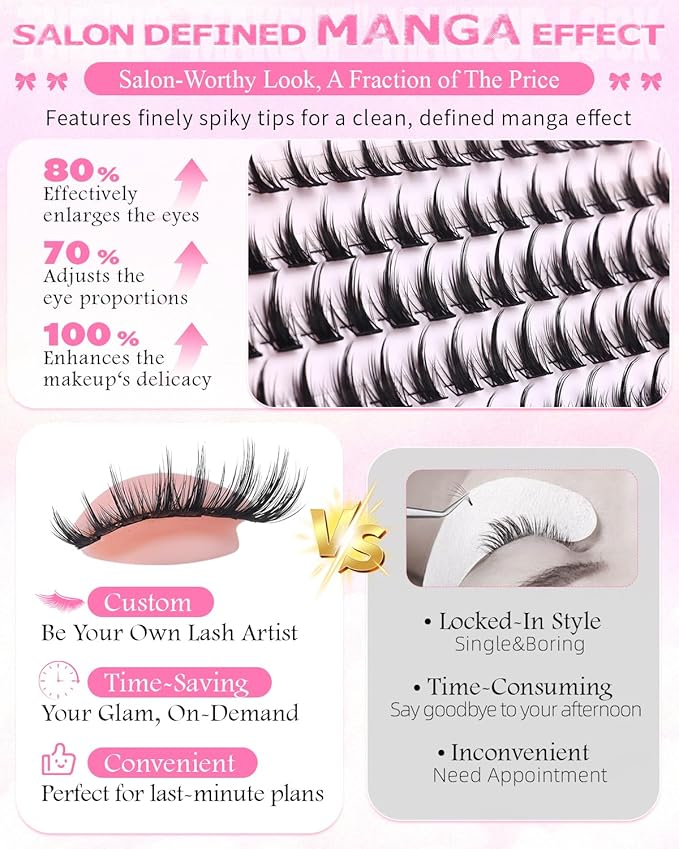 Wtvane Lash Clusters Manga Eyelash Clusters Wispy Lash Clusters with Spikes 10-16mm Natural Cluster Eyelashes Extensions Anime False Eyelashes with Thin Band Fairy Lashes Cluster DIY Lash Extensions