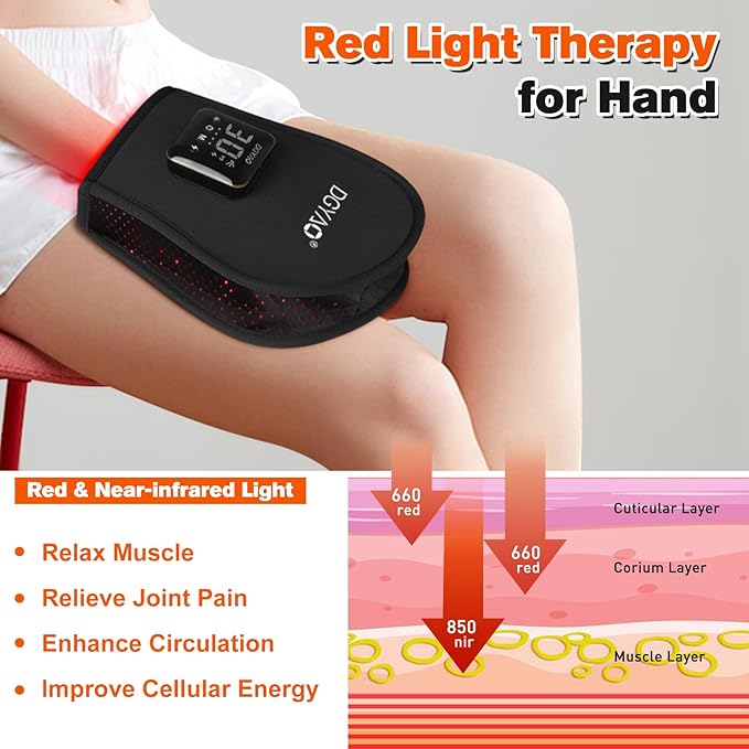 TUOB Red Light Therapy for Hand, Cordless Infrared Light Therapy Device with Battery, Led Light Therapy Double Side Pad Glove Deep Penetrate Joint Benefit for Hand Wrist Fingers Pain Relief