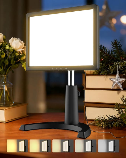Light Therapy Lamp, 12000 Lux Full Spectrum 3 in 1 Therapy Lamps LED Sunlight, Adjustable 10 Brightness 5 Color Modes, Timer, Height, Angle& Detachable Stand, Black