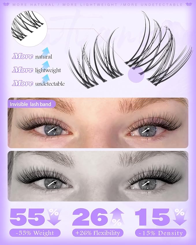 Wtvane Wispy Lash Clusters Natural Eyelash Clusters Venus Short 8-12mm Cluster Eyelash Extensions Invisible Band Cluster Lashes C-Curly Individual Lashes Clusters Extensions Natural Look Daily Wear
