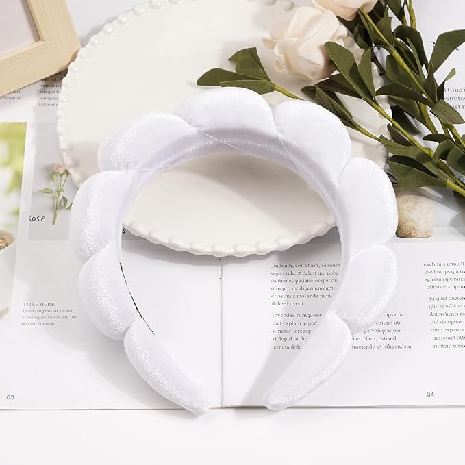 Ayesha Hairband, 2pcs Spa Headband for Women - Bubble Skincare Headband for Washing Face, Sponge Soft Hairband Skincare Makeup Headbands for Women Girls Shower, Pink & White