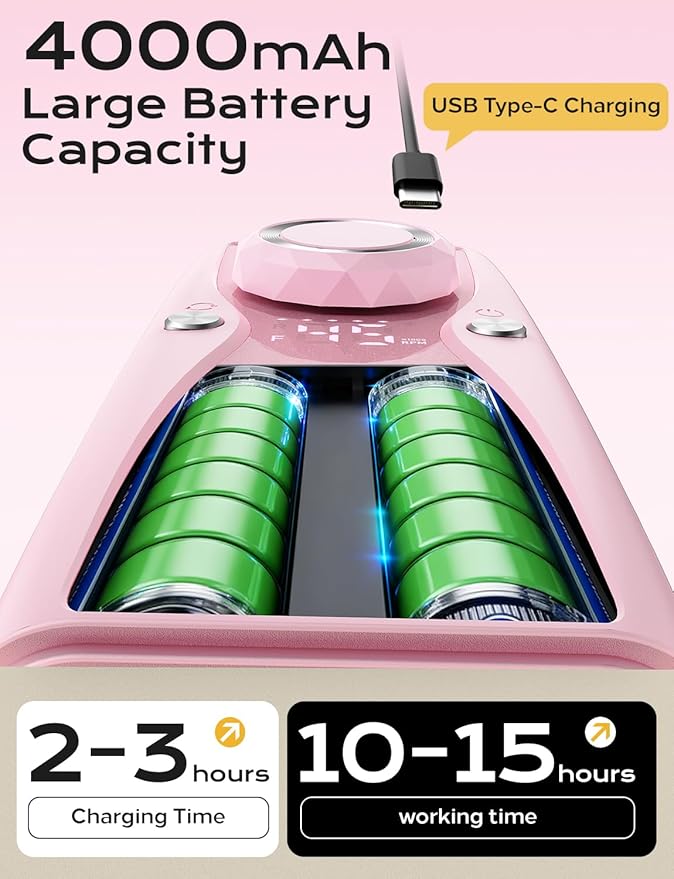 Electric Nail Drill Professional Kit: 45,000 RPM USB Rechargeable Efile Nail Drill Nail File with 12 Bits for Polishing Gel/Acrylic Nails- Portable Manicure Tool Set for Salon/Home-Pink