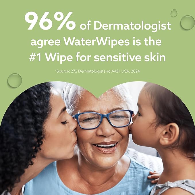 WaterWipes Sensitive+ Baby & Toddler Wipes, 3-In-1 Cleans, Cares, Protects, 99.9% Water, Textured Clean, Unscented & Hypoallergenic, 60 Count (1 Pack)