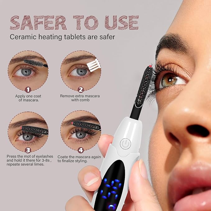 ShenlanBolt Heated Eyelash Curler for Women, Electric Lash Curler with 10s Fast Heating, 4 Adjustable Temp (65°C-95°C), 24H Curl, USB-C Rechargeable, Ergonomic Design, Travel-Friendly Makeup Tool Gift