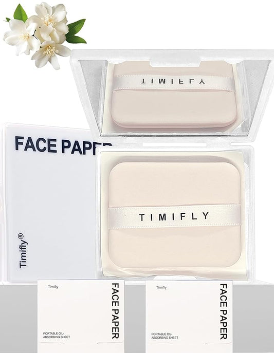 Okerker Oil Blotting Paper - 300 Sheets w/Mirror, Puff & Refills, Absorbs Excess Face Oil, Controls Shine, Saves Makeup, The On-the-Go Essential for a Flawless, Matte Finish All Day