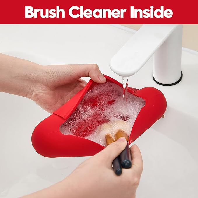 JASAQE Silicone Makeup Brush Holder，Travel Makeup bag-Soft Portable Cosmetic Face Brushes Holder，Large Travel Makeup Brush Case with Anti-Fall Out Magnetic Closure