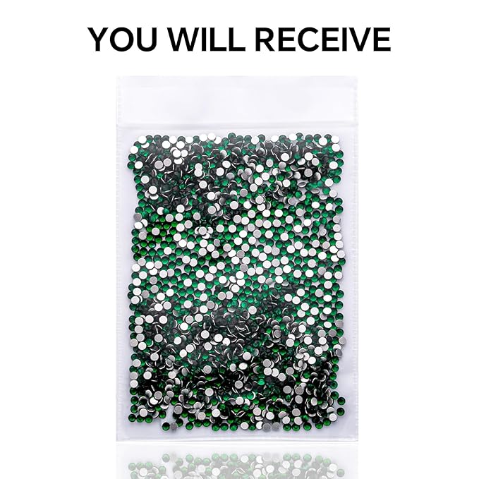 1440Pcs Dark Green Crystal Rhinestones,Glass Flatback Rhinestones Small Gemstones for Nail Face Makeup Art Crafts Clothes Decoration -(SS4,1.6mm,Dark Green)