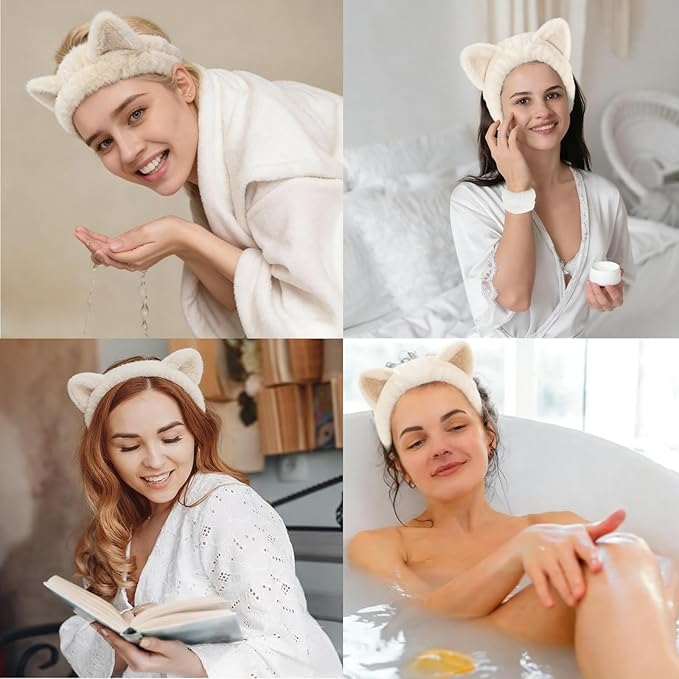 Jimmidy Large Cat Ear Headband,Cute Women Spa Headbands,Face Wash,Skincare Makeup Hairband,Stylish Accessory,Gift for Women,Soft Coral Fleece Headband(black)
