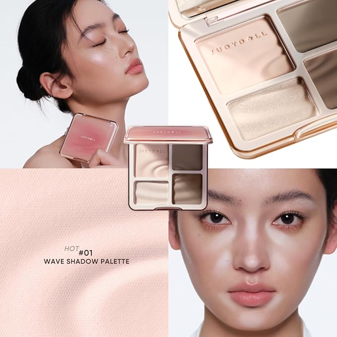 JUDYDOLL Highlight & Contour Palette, All-in-One Matte Highlighter Contour Compact, stocking stuffers, Blendable Face Makeup for Cool Fair and Olive Skin (New Version 01 Wave)