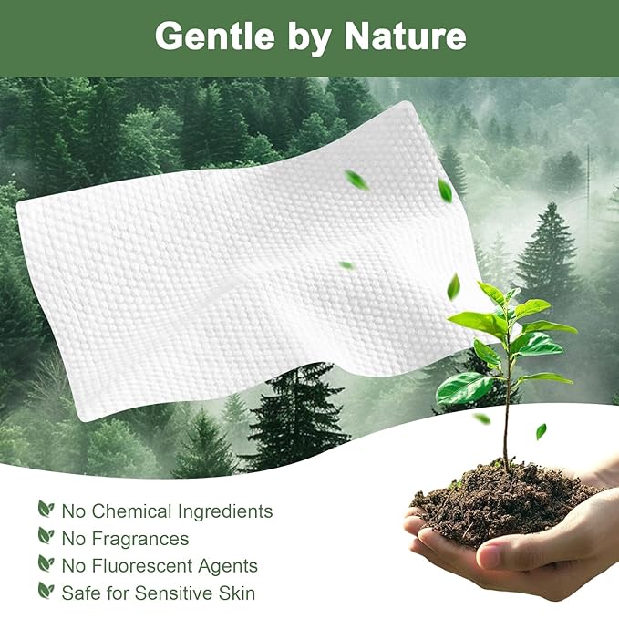 120 Count Disposable Face Towels, 100% Biodegradable Facial Wipes for Sensitive Skin, Extra Soft & Thick Dry Wipes for Face Washing, Skincare, Makeup Removal, Lint-Free Face Cloths