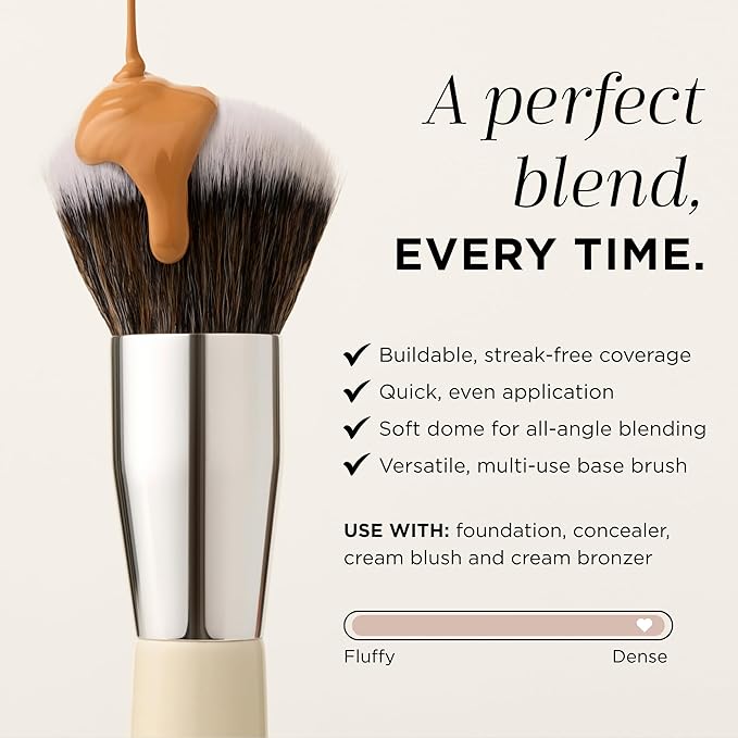 HALEYS Kabuki Makeup Brush + 6 Mini Skin Tint Foundations – Vegan Blending Brush for Liquid, Cream & Powder, Flawless Airbrushed Base Kit for Travel and Gifting