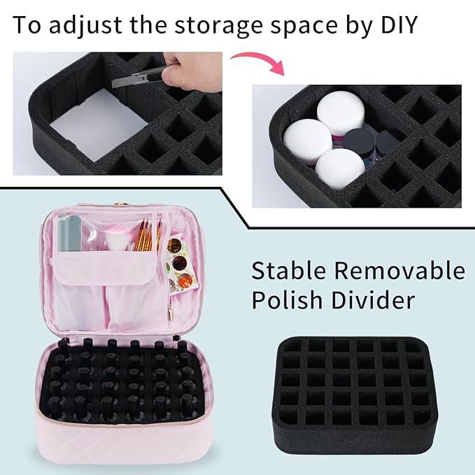 VOFIpremiAm Nail Polish Organizer Case Fits Nail Lamp and 30 Bottles,Nail Organizers and Storage for Nail Tech Travel,Pretty Nail Polish Storage Bag Fits Nail Kit & Manicure Tools (Patented)