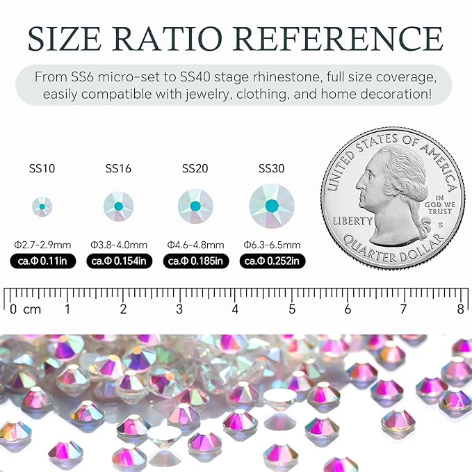 Meibite Tranparent AB Flatback Rhinestones, Glass Rhinestones for Nail Art and Craft, Glue Fix, Loose Crystal Gemstones(Tranparent AB, SS16, 1440pcs, 3.8-4.0mm)