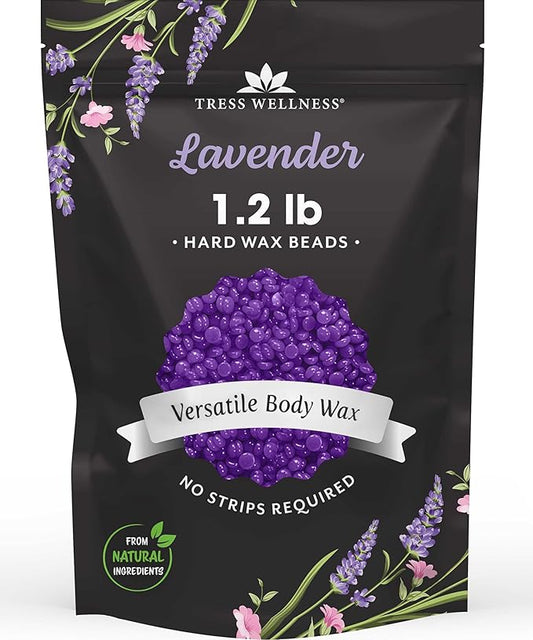 Tress Wellness Wax Beads - Safe for Skin - Dermatologically Tested - At-Home Kit for Bikini, Brazilian & Full Body - Lavender 1.2