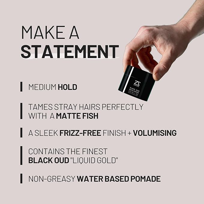 ZOUSZ Black Oud Matte Pomade for Men – Premium Hair Wax – Matte Hair Clay – Men's Hair Styling Gift for Him 47g