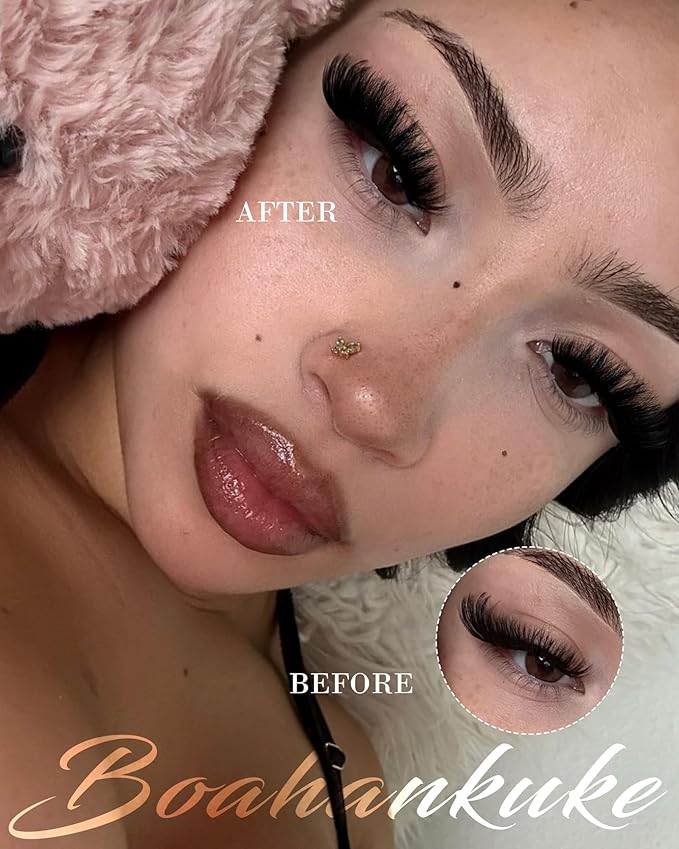 Boahankuke Mink Lashes 20MM Full False Eyelashes Thick Dramatic Cat Eyelashes 10D Big Wispy Fake Lashes D Curvature Volume Eye Lashes Long 7 Pairs Strip Lashes with Soft Cotton Band