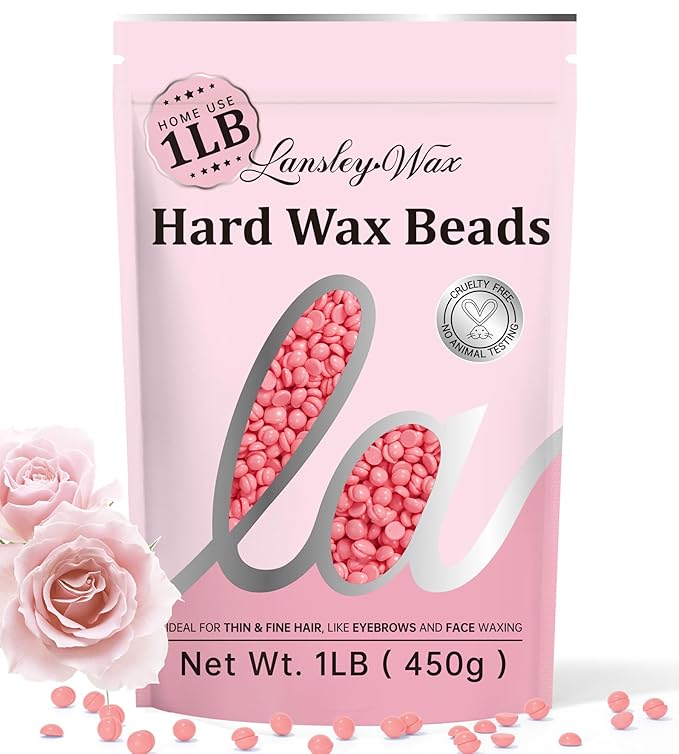 LANSLEYWAX Pink Hard Wax Beads, 1LB Wax Beans for Sensitive Skin & Full-Body Hair Removal, Brazilian/Bikini/Face/Legs/Eyebrow/Armpit/Chest Waxing Refill at Home for Women & Men, Stripless Formula