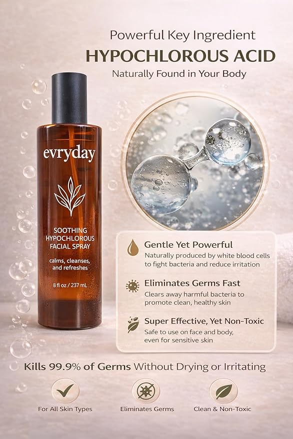 evryday™ Hypochlorous Acid Facial Mist 8oz | Gentle Facial Hydration Spray for Sensitive, Irritated and Acne-Prone Complexions | pH-Balanced Daily Toner & Piercing Care Support