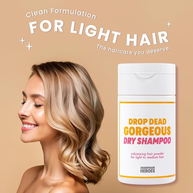 Handmade Heroes Non Aerosol Dry Shampoo Volume Powder | 1.8oz | 100% Natural & Vegan | For Light Hair & Blonde Hair