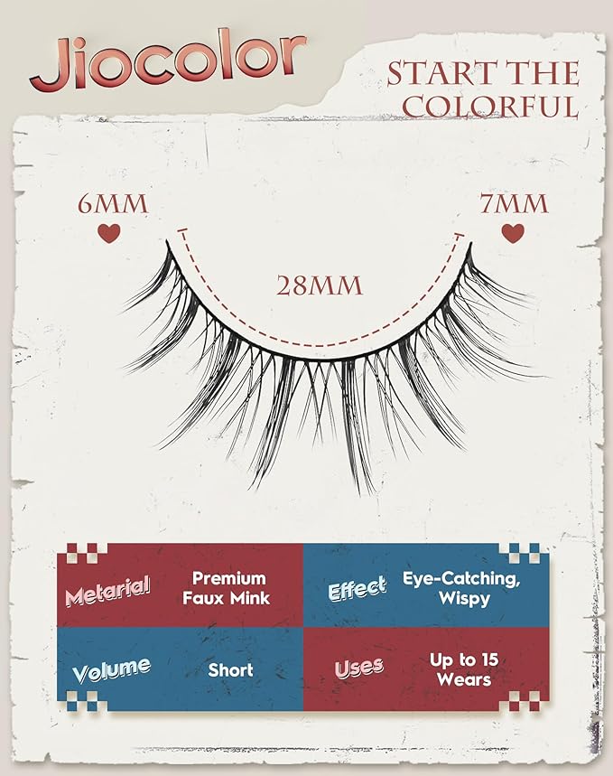 Manga Lashes Natural Look Wispy Anime Lashes Soft C Curl Manhua False Lashes 7mm Natural Korean Eyelashes 10 mm 3D Thin Band Asian Lashes 7 Pairs S4